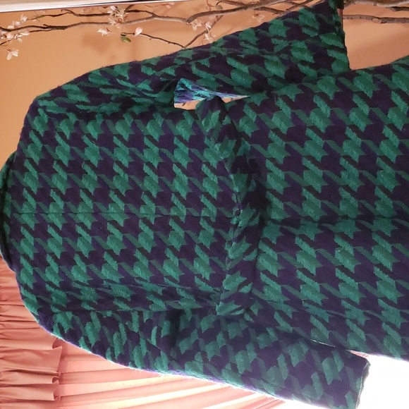 Green and Blue Houndstooth Double Breasted Wool Pea Coat with slight A Line. NWT - Picture 13 of 15